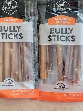 Dentley's Nature's Chews Bully Sticks X2 packs, NEW. Dog treats, bones